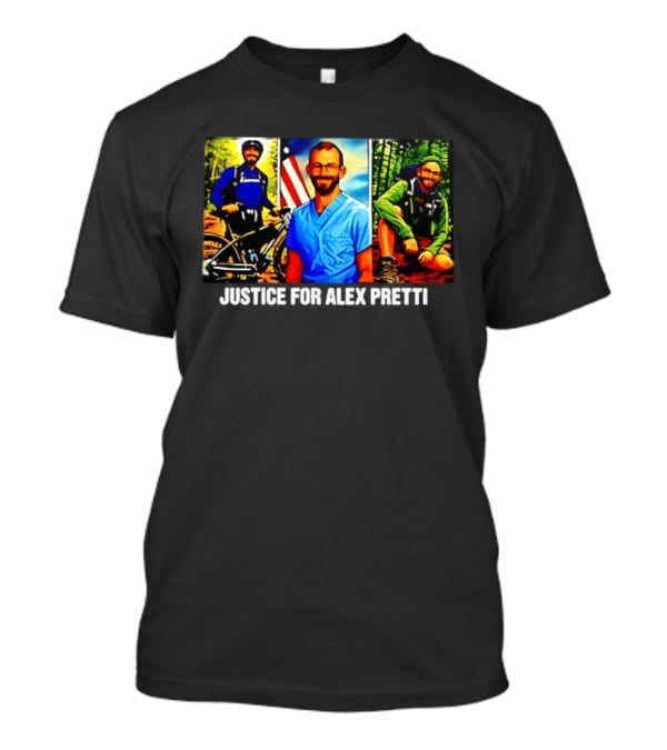 Justice For Alex Pretti Cartoon Art With American Flag And Nature Explorer T-Shirt