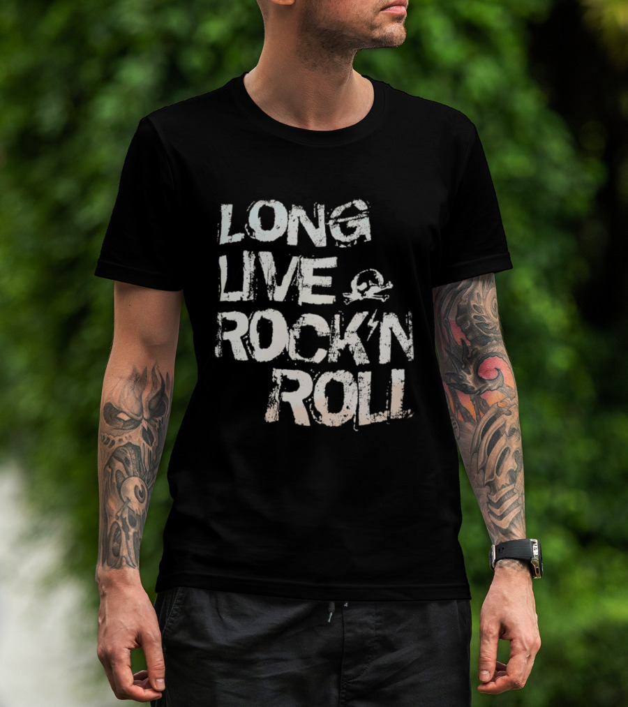 Long Live Rock N Roll Skull And Lightning Bolt T-Shirt