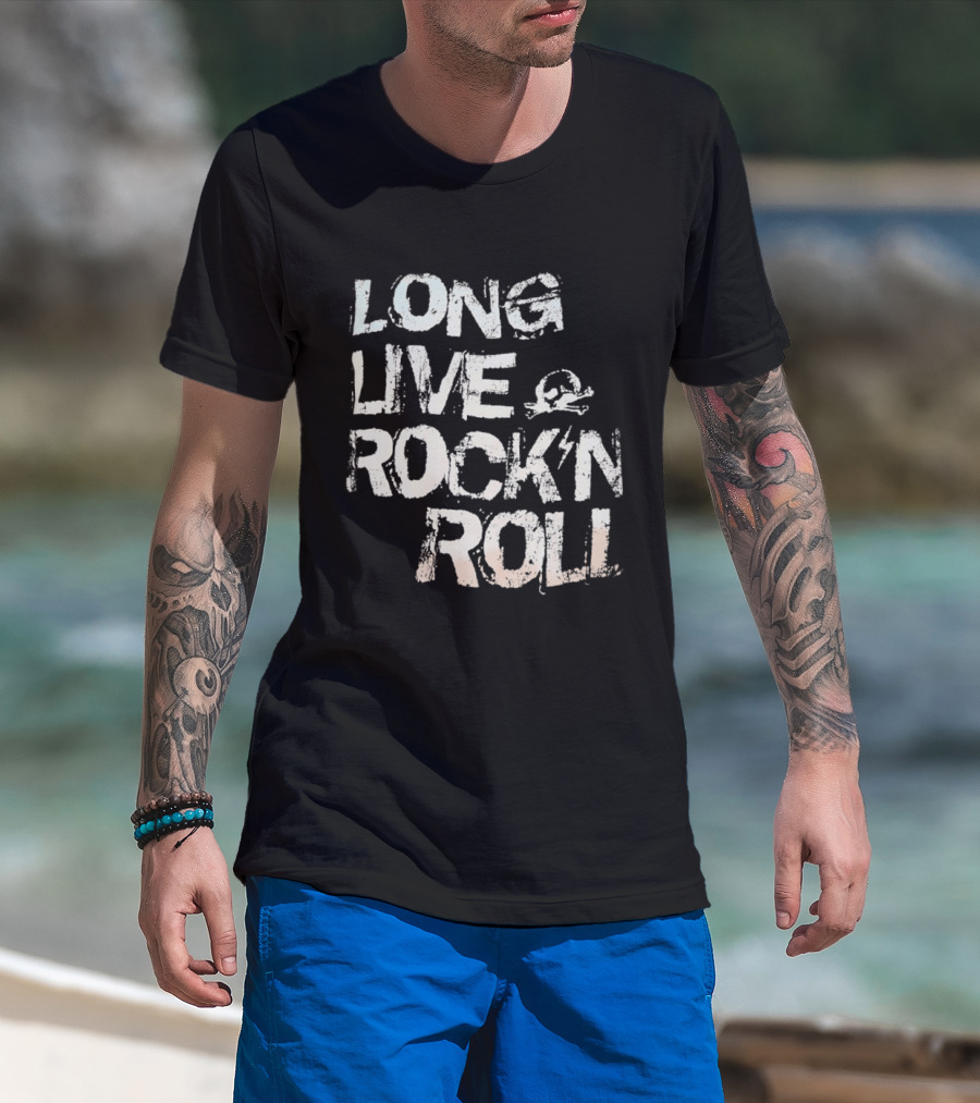 Long Live Rock N Roll Skull And Lightning Bolt T-Shirt