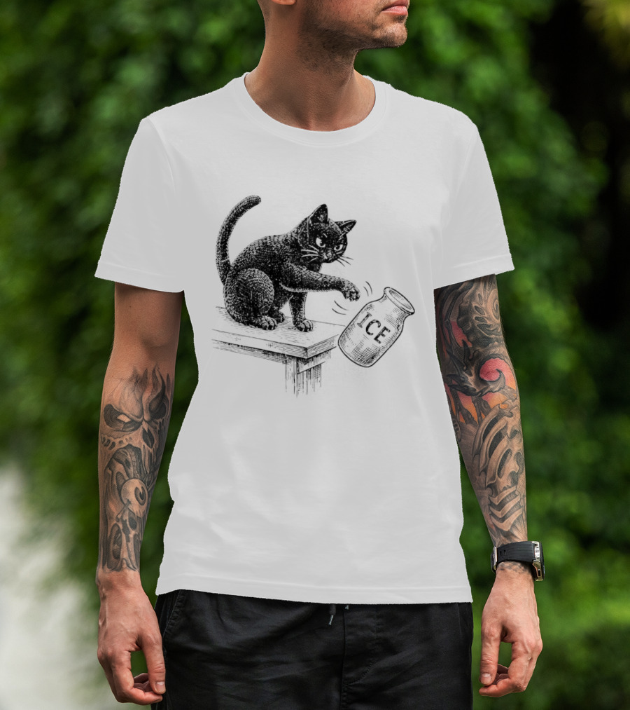 Cat Knocking Over ICE Jar Pro Immigration Message T-Shirt