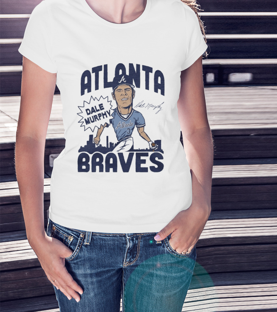 Atlanta Braves Dale Murphy Cartoon Autograph Skyline Baseball T-Shirt