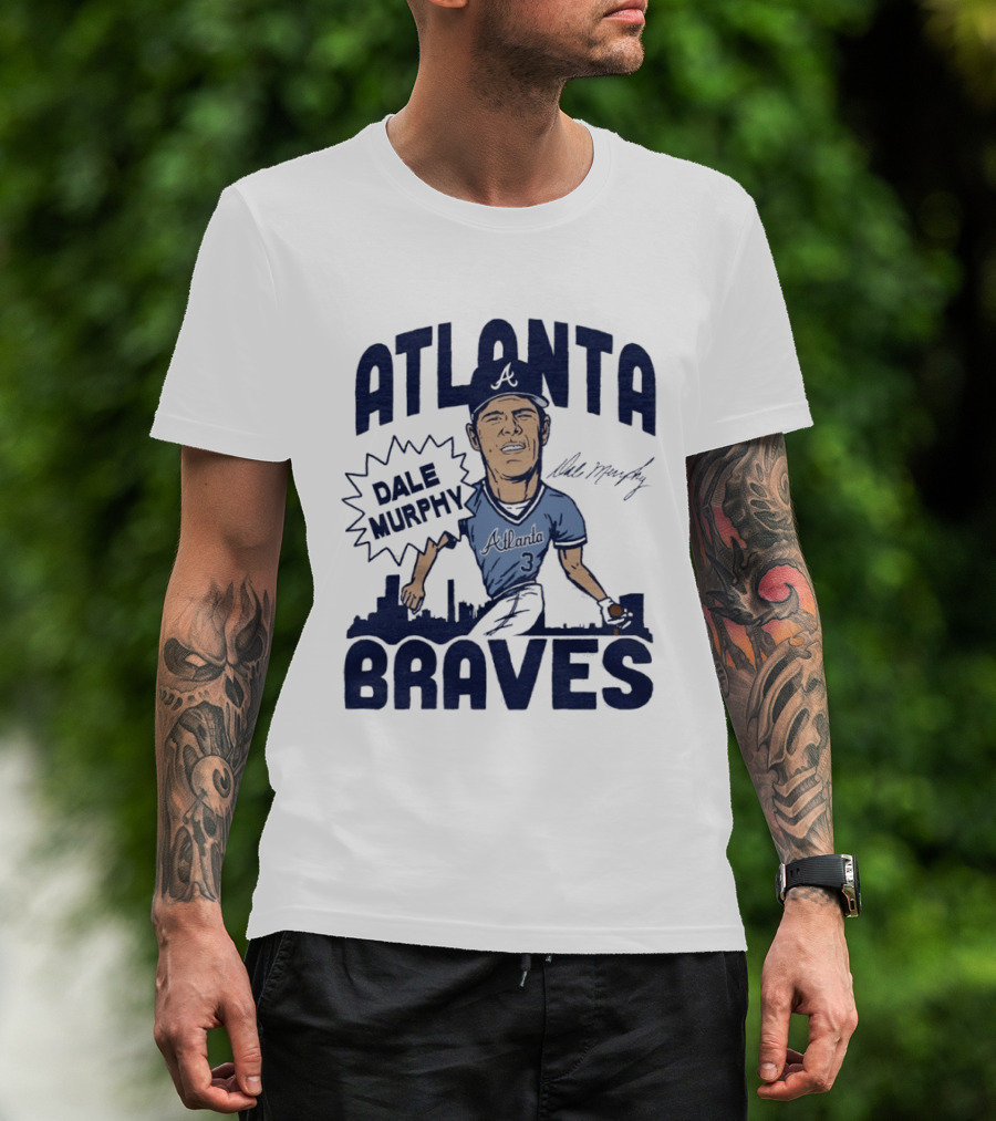 Atlanta Braves Dale Murphy Cartoon Autograph Skyline Baseball T-Shirt
