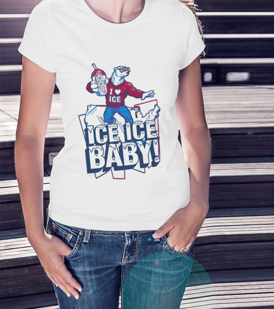 I Love ICE Ice Baby Cool Polar Bear Holding Drink T-Shirt