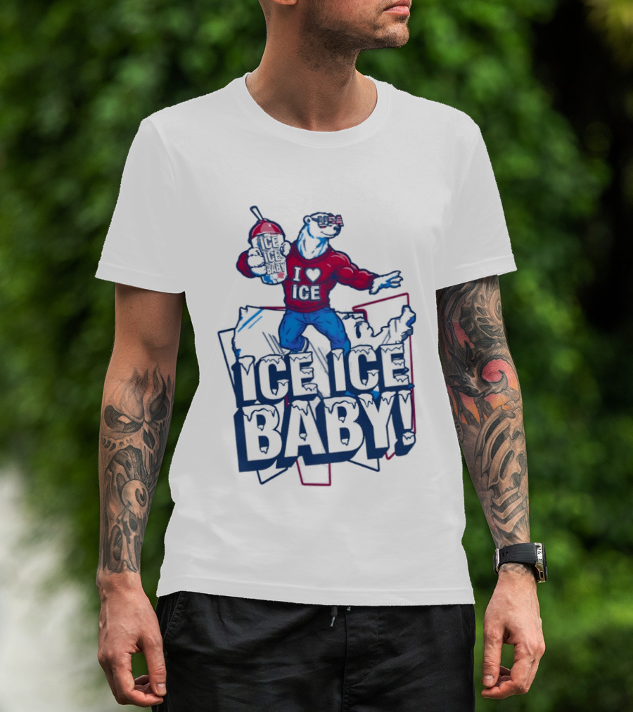 I Love ICE Ice Baby Cool Polar Bear Holding Drink T-Shirt