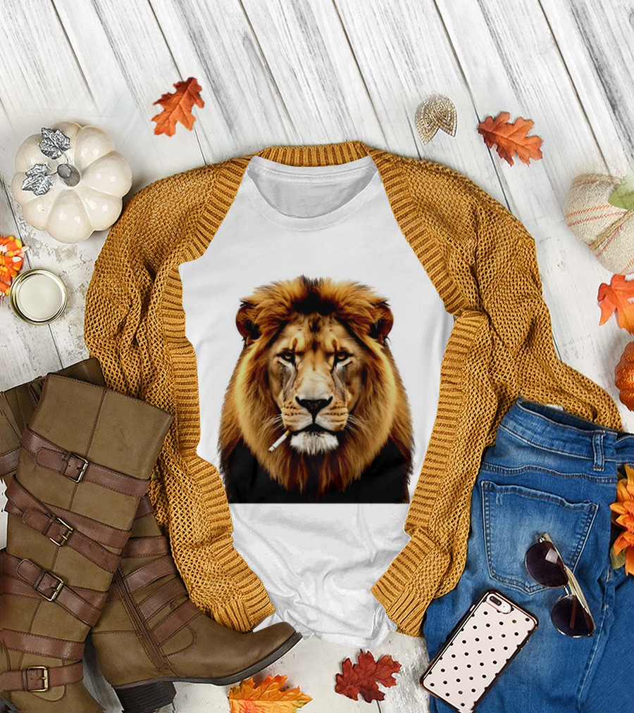 Lion Smoking Cigarette Majestic Wild T-Shirt