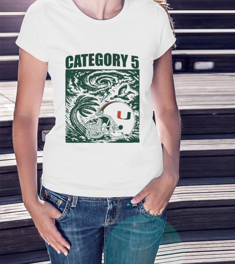 Miami Hurricanes Category 5 Helmet Storm Football T-Shirt