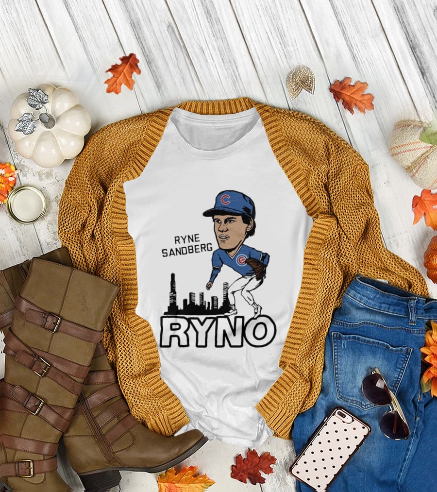 Ryne Sandberg Ryno Chicago Cubs Cartoon Skyline T-Shirt