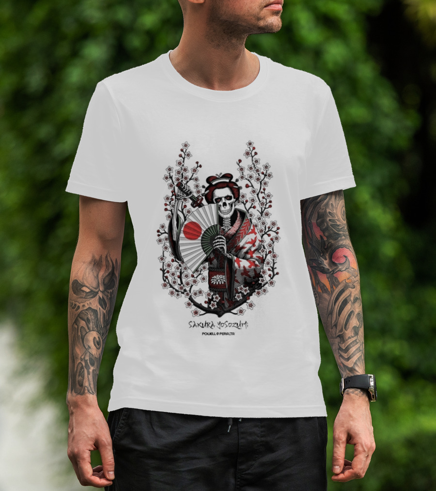 Skeleton Powell Peralta Sakura Yosozumi Samurai With Roses And Fan T-Shirt