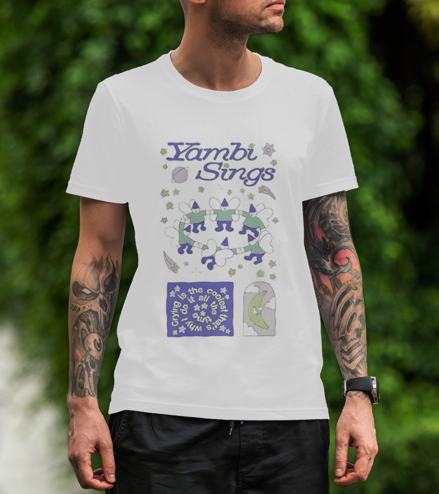 Yambi Sings Crying Is The Coolest I Do It All The Time Moon And Stars Cats T-Shirt