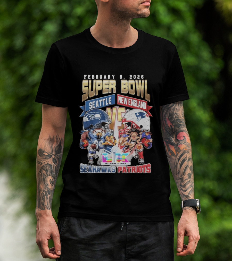 Seahawks Patriots February 8 2026 Super Bowl LX Seattle New England Matchup T-Shirt