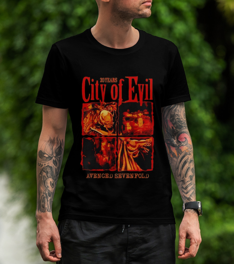 Avenged Sevenfold City Of Evil 20th Anniversary Skeleton And Dragon T-Shirt