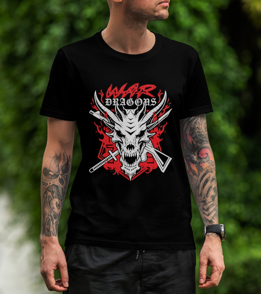 Shingo Takagi Drilla Maloney War Dragons White Skull Red Flames T-Shirt