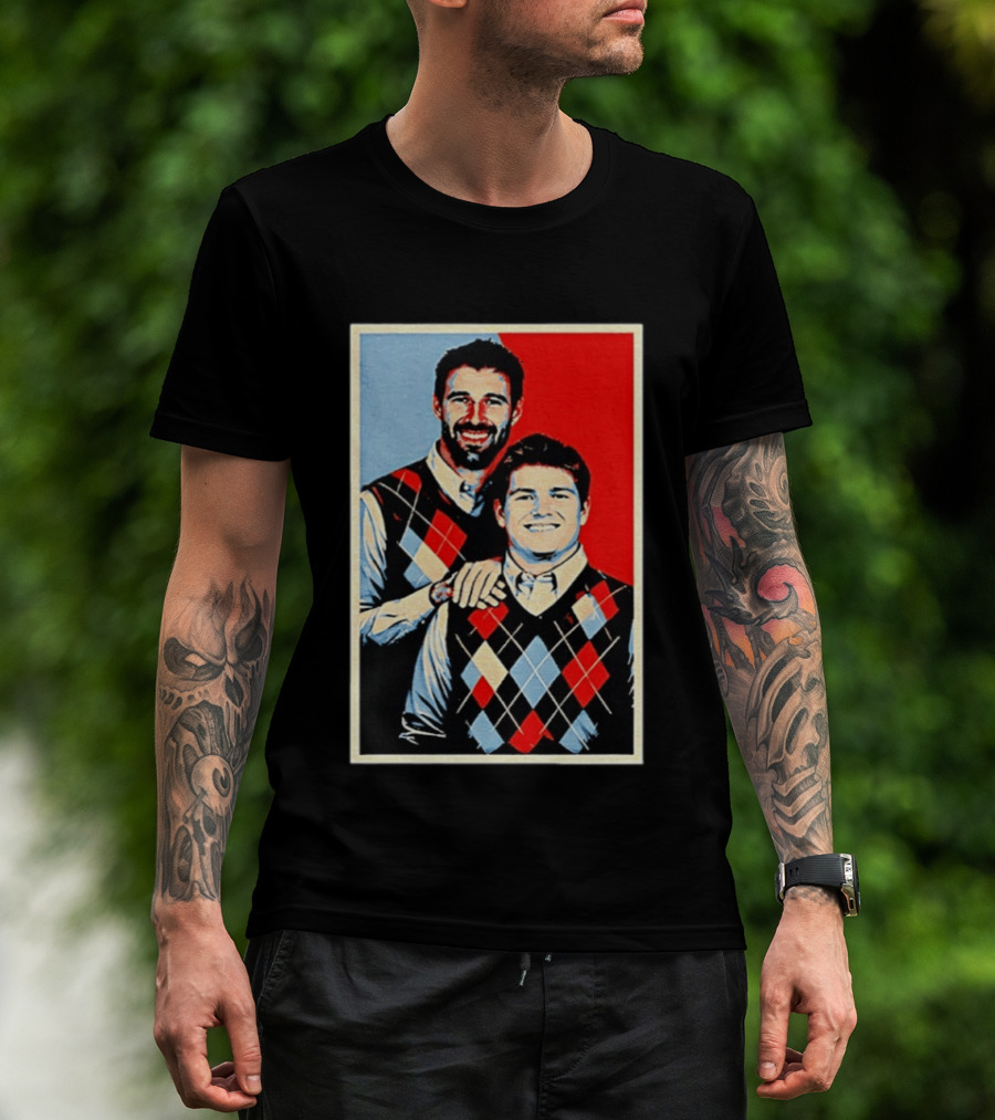 Mike Vrabel Drake Maye New England Patriots Football Hope Iconic Argyle Sweater T-Shirt
