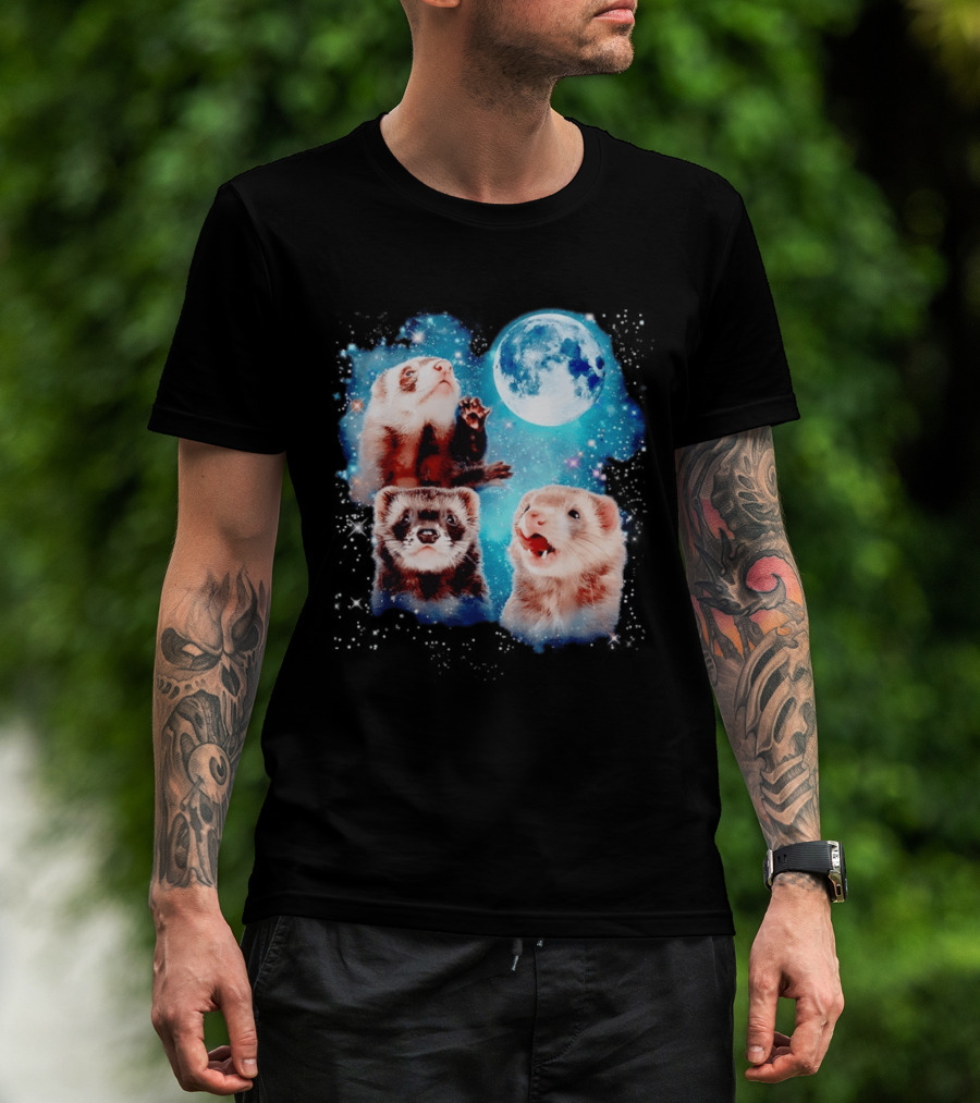 Ferret Trio With Full Moon And Starlit Sky T-Shirt