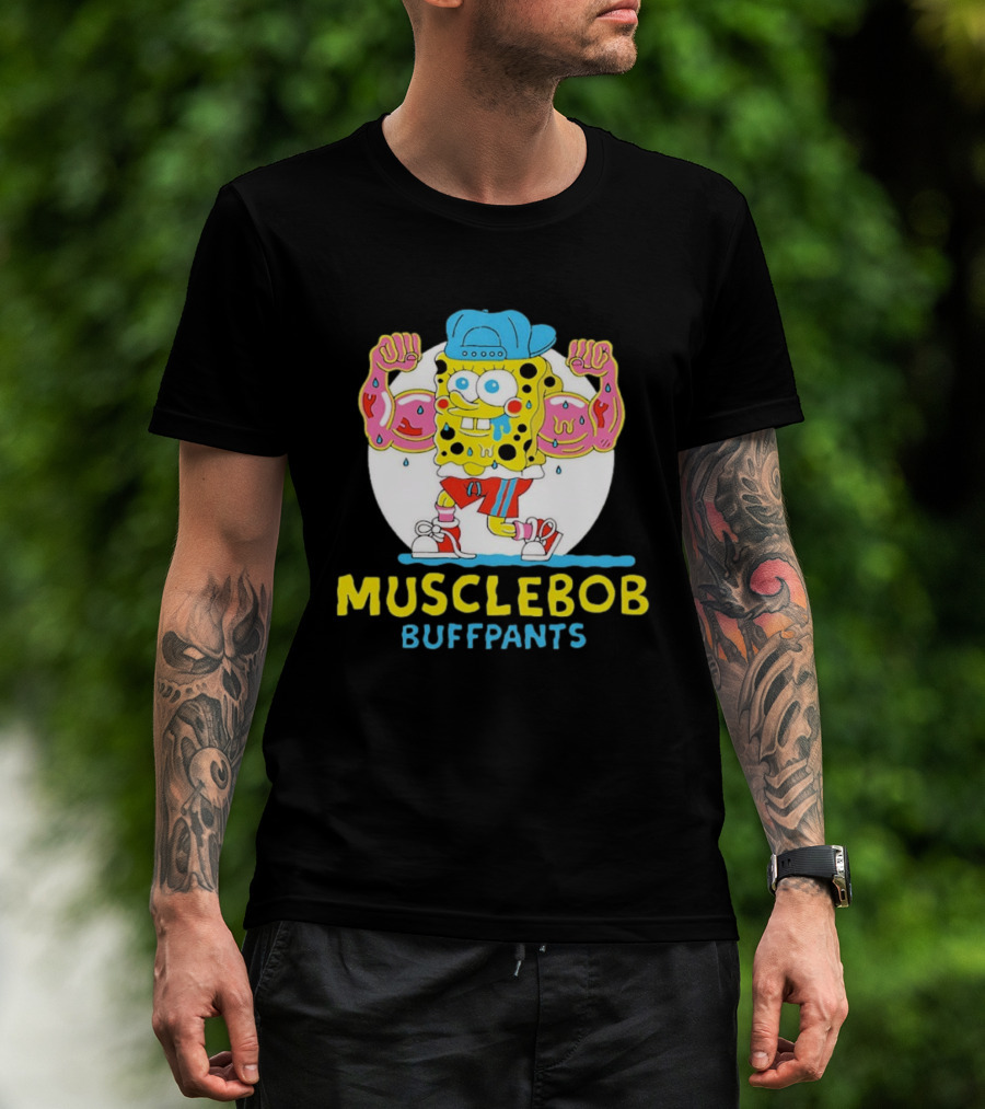Musclebob Buffpants Flexing Cartoon Character Vibrant Athletic T-Shirt