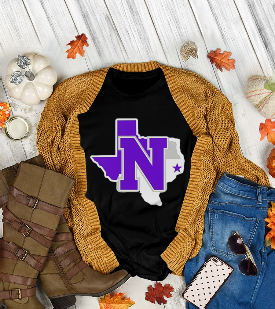 Norton High School Football Texas Map Purple N Star T-Shirt