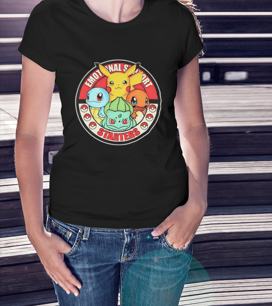 Emotional Support Starters Pikachu Squirtle Charmander Bulbasaur T-Shirt