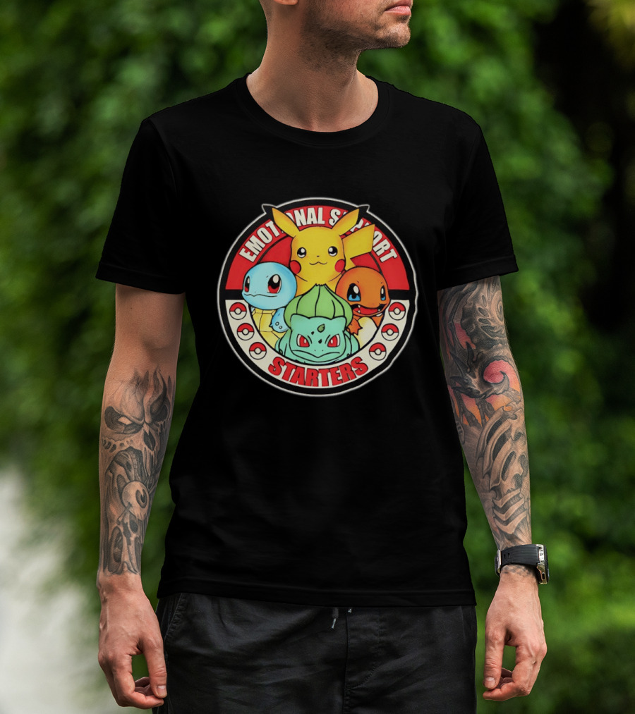 Emotional Support Starters Pikachu Squirtle Charmander Bulbasaur T-Shirt