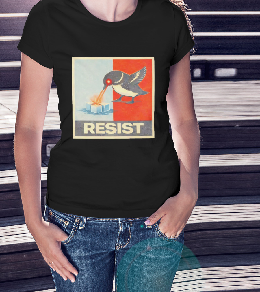 Resist Penguin Melting Ice Laser Eyes Red Blue Split T-Shirt