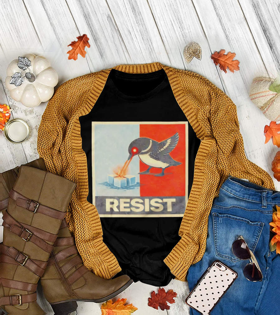 Resist Penguin Melting Ice Laser Eyes Red Blue Split T-Shirt