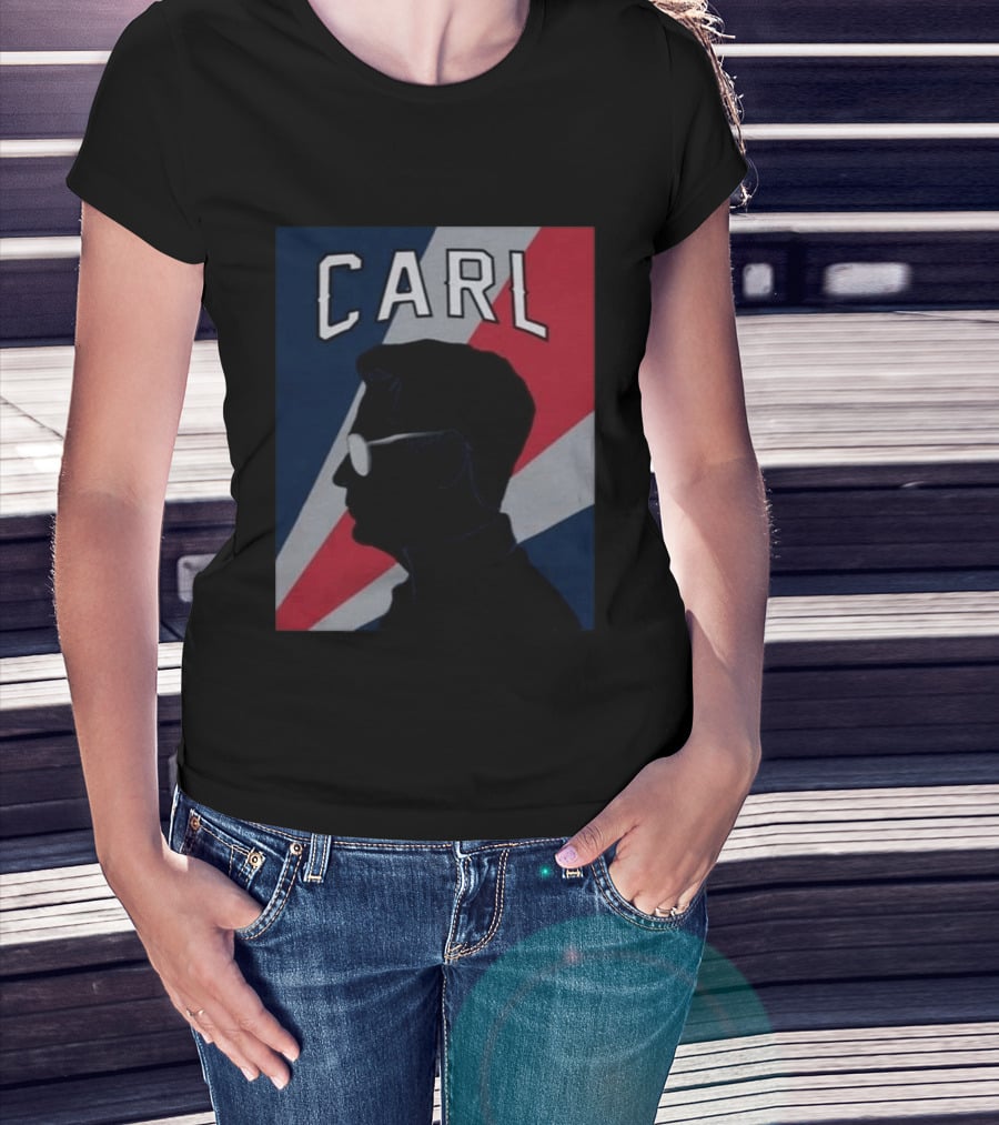 CARL Silhouette With Red And Blue Angled Stripes T-Shirt