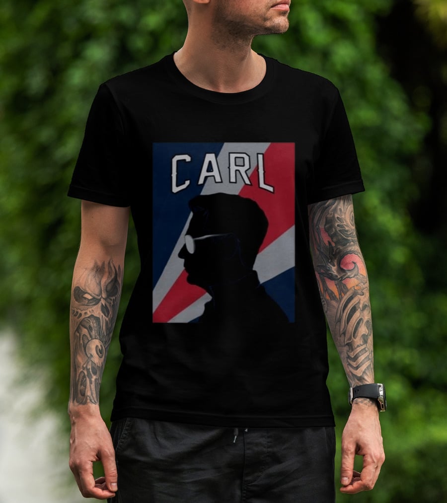 CARL Silhouette With Red And Blue Angled Stripes T-Shirt