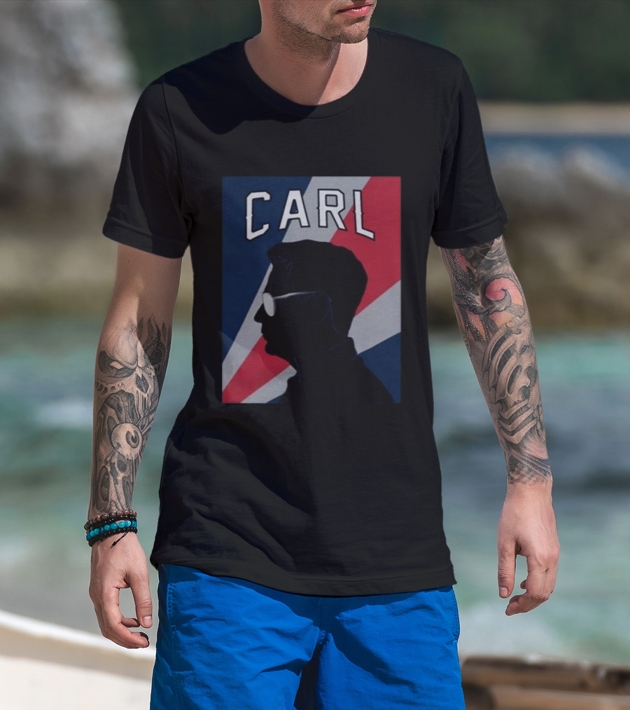 CARL Silhouette With Red And Blue Angled Stripes T-Shirt