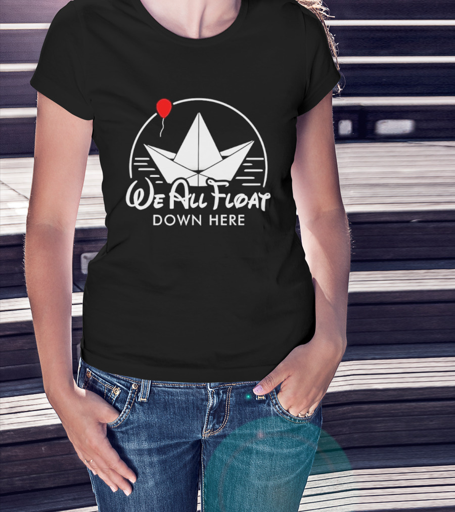 We All Float Down Here Red Balloon Paper Boat T-Shirt