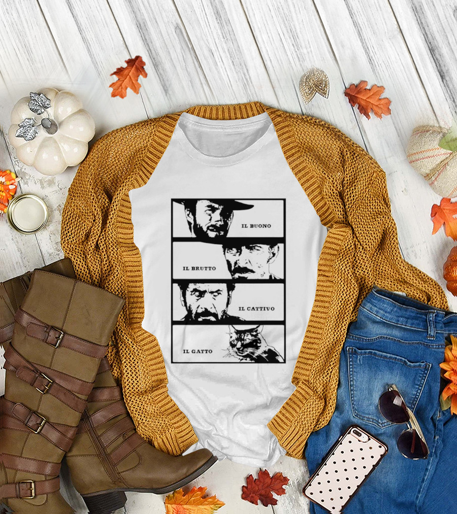 Four Amigos Il Buono Il Brutto Il Cattivo Il Gatto Classic Movie T-Shirt