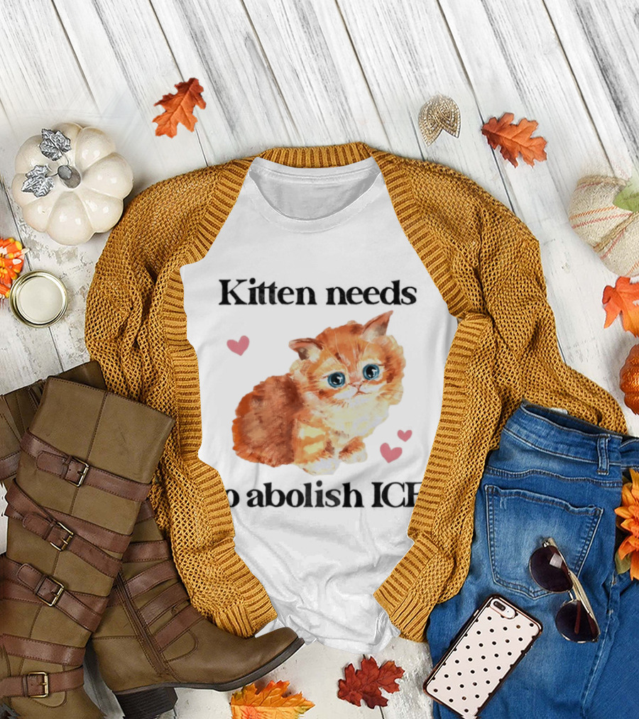 Kitten Needs to Abolish ICE Cute Cat with Hearts T-Shirt