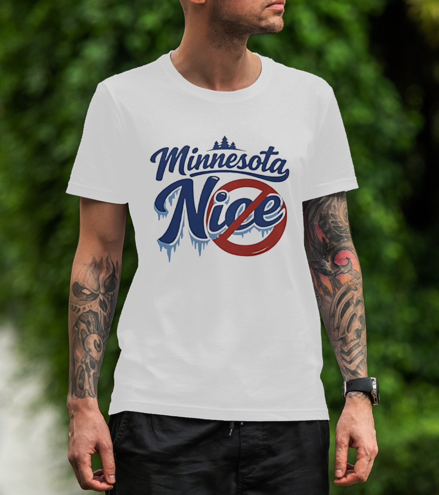 Minnesota Nice Anti Ice Dripping Text Red Circle Blue Letters T-Shirt