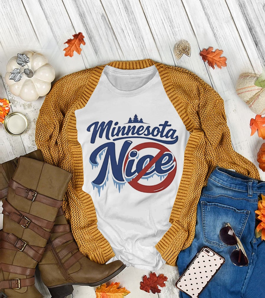 Minnesota Nice Anti Ice Dripping Text Red Circle Blue Letters T-Shirt