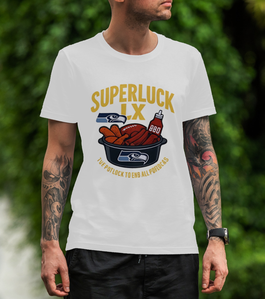 SuperLuck LX Seattle Seahawks Potluck BBQ Football T-Shirt