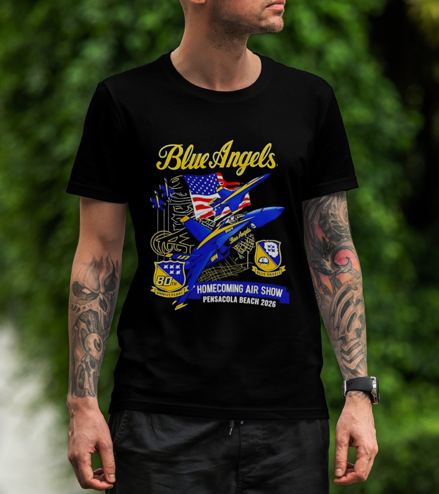 Blue Angels Homecoming Air Show Pensacola Beach 2026 American Flag Jet Aviation T-Shirt