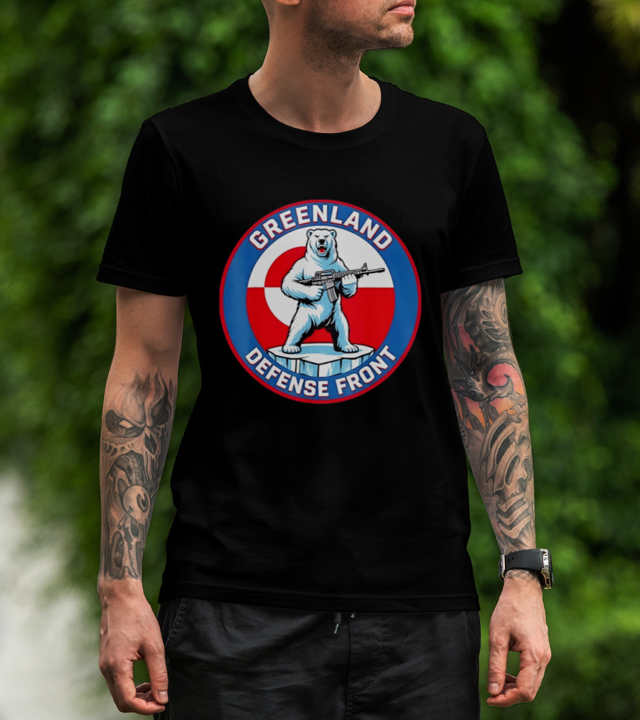 Greenland Defense Front Grumpy Polar Bear Holding Rifle T-Shirt