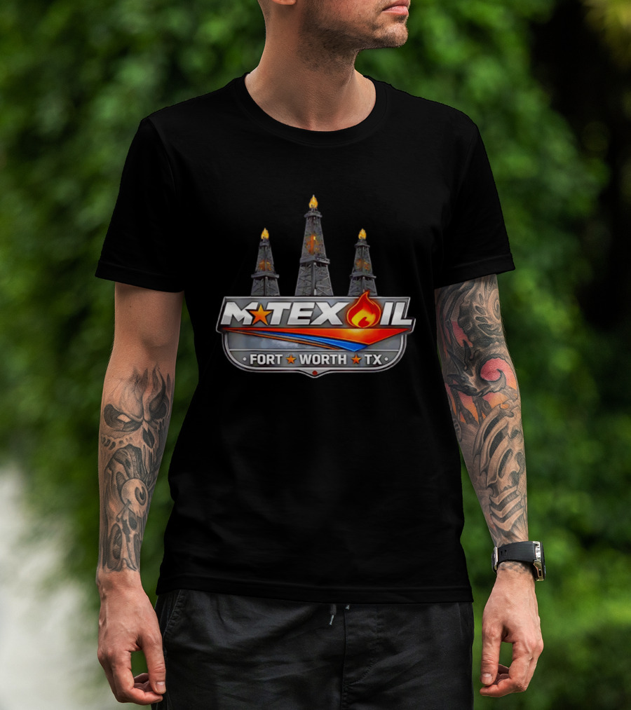 Mtex Oil Fort Worth TX Three Burning Oil Derricks T-Shirt