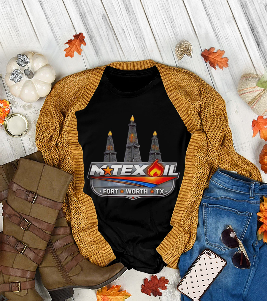 Mtex Oil Fort Worth TX Three Burning Oil Derricks T-Shirt