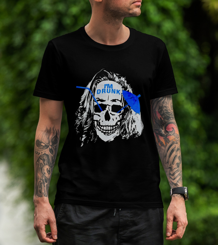 Skull I'm Drunk Brannigan Blue Straw Umbrella T-Shirt