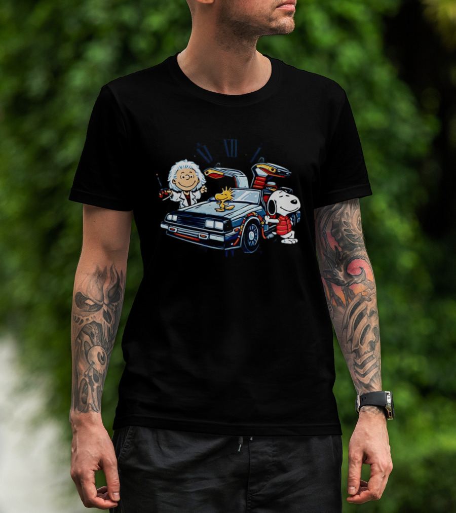 Snoopy Woodstock Back To The Future DeLorean T-Shirt