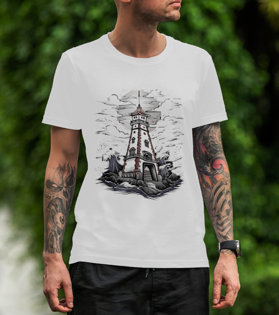 Lighthouse Under Full Moon With Dark Clouds T-Shirt