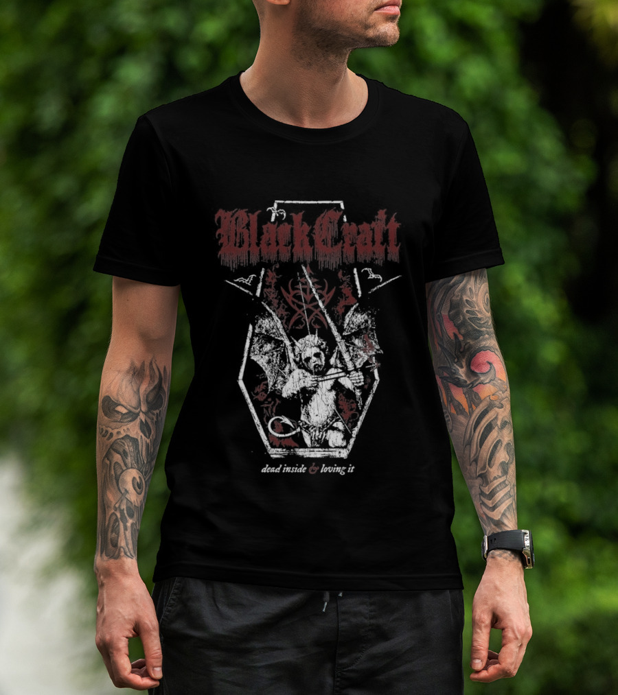 BlackCraft Dead Inside And Loving It Skeleton Coffin Occult Aesthetic T-Shirt