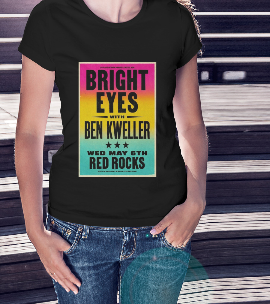 Bright Eyes Ben Kweller Red Rocks May 6 Morrison CO 21 Years Of Wide Awake Digital Ash T-Shirt