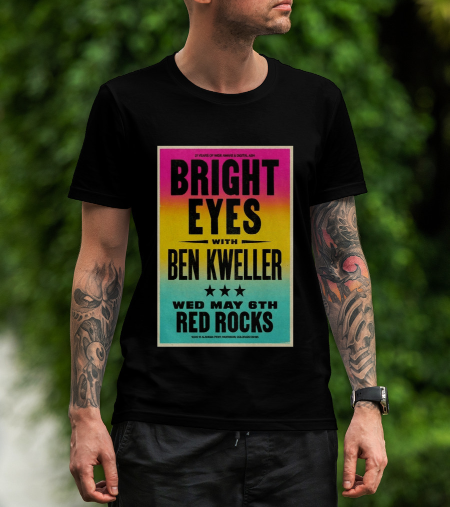 Bright Eyes Ben Kweller Red Rocks May 6 Morrison CO 21 Years Of Wide Awake Digital Ash T-Shirt