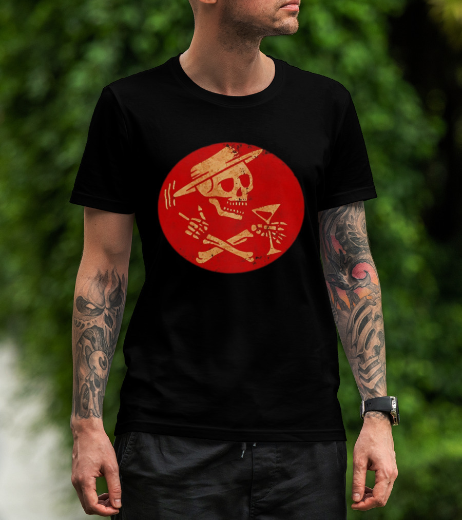 Social Distortion Skeleton Icon With Martini And Fedora In Red Circle T-Shirt