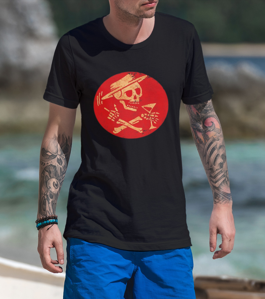 Social Distortion Skeleton Icon With Martini And Fedora In Red Circle T-Shirt