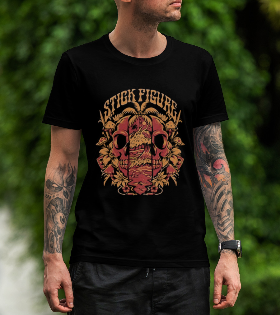 Stick Figure Lucid Coast Skull Palm Tree Fusion T-Shirt