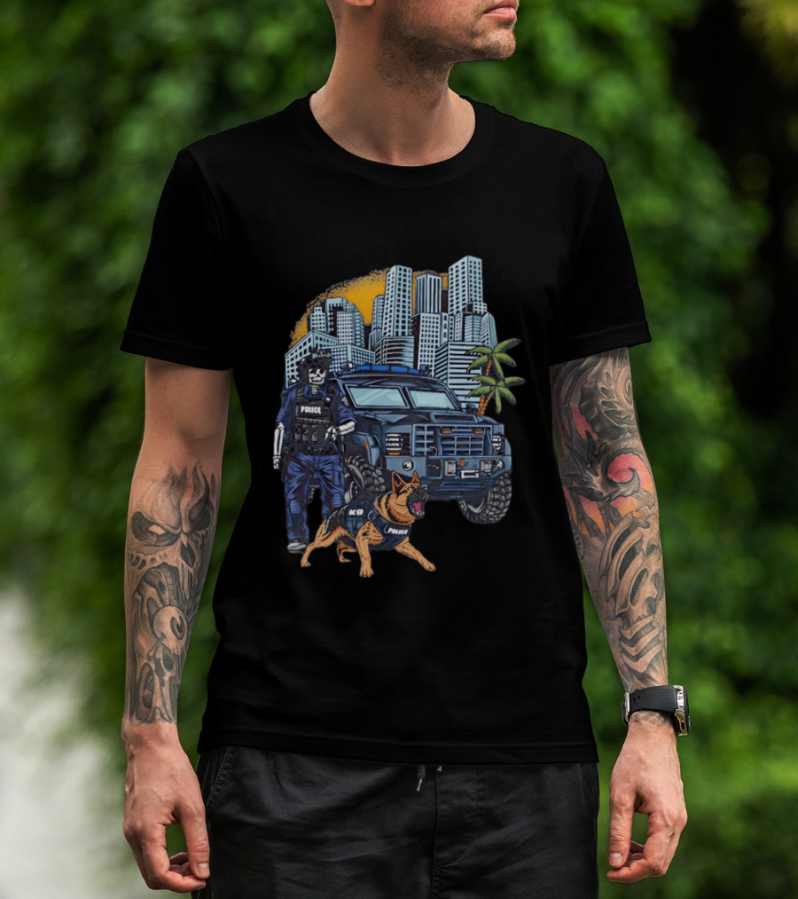 SWAT City Police K9 Unit Urban Patrol Scene T-Shirt