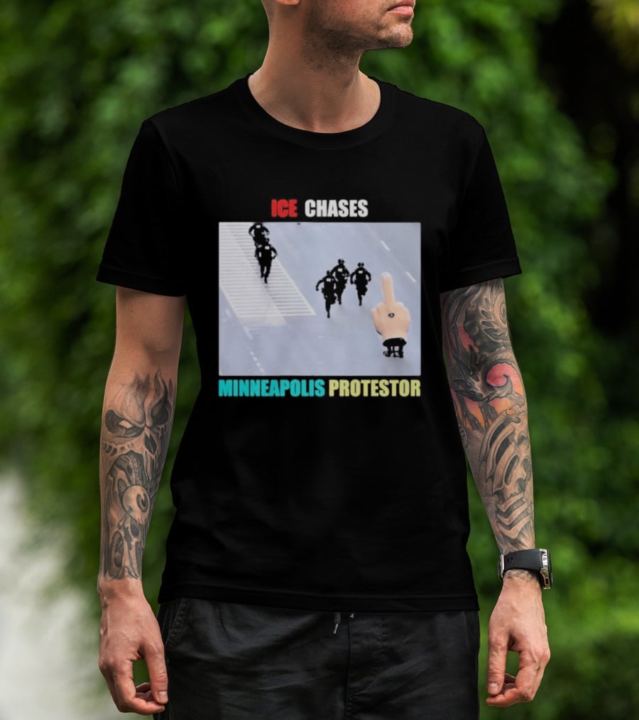 ICE Chases Minneapolis Protestor Middle Finger Gesture T-Shirt