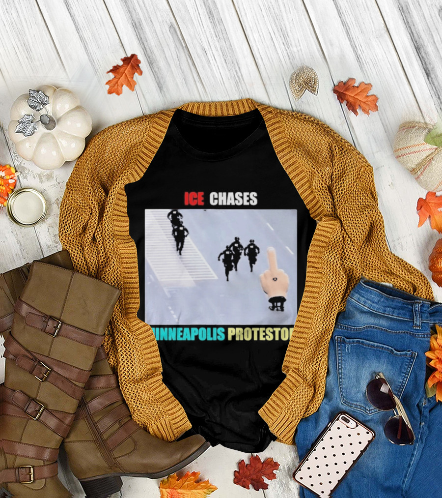 ICE Chases Minneapolis Protestor Middle Finger Gesture T-Shirt