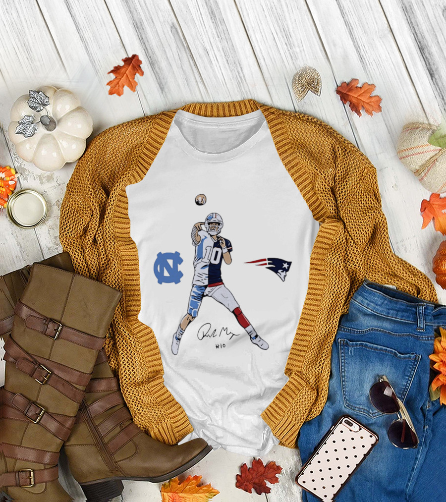 North Carolina Tar Heels New England Patriots Drake Maye Quarterback Split Jersey T-Shirt